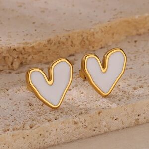 Gold and White Heart Earrings